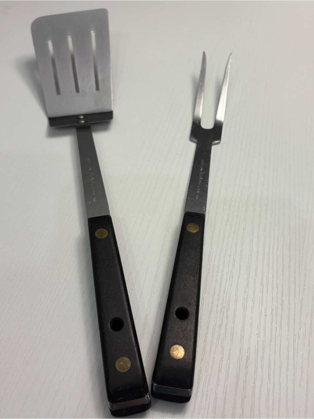 Vintage Robeson ShurEdge Stainless BBQ Set 2pc Wood Handle